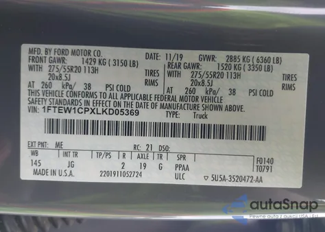 2020 Ford F-150 Xl из США, поврежденный, VIN 1FTEW1CPXLKD05369